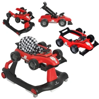 Immagine di Olmitos Girello per Bambini RACING 4 in 1 Evolutivo Primi passi 6 18 Mesi Trasformabile, Pieghevole con luce, suoni e Musica, Altezza Regolabili Max15 kg Rosso