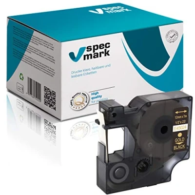 Immagine di Specmark compatibile con DYMO D1 12 mm 1/2/3/4/5/10/20 St. tutti i colori per stampanti LM Label Manager LP Point LW Writer DUO 1 pezzo Nastro stampa nero/oro.