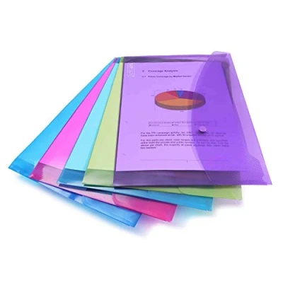 Immagine di Rapesco 0688 Buste Portadocumenti con Bottone, A4+, Colori Trasparenti Assortiti, Confezione da 5
