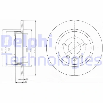 Immagine di DELPHI BG4199C Disco freno 268 12 5 pieno rivestito non trattato senza cuscinetto ruota, anello sensore ABS OPEL: Astra J Sports Tourer