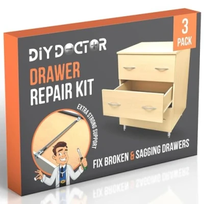 Immagine di Drawer Doctor 3x Kit Riparazione Cassetti Attrezzi per in Legno Ripara il tuo Cassetto Pochi Minuti Confezione da 3