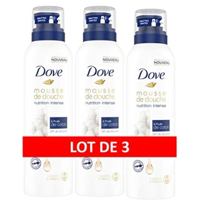 Immagine di DOVE Nutrition Intense Schiuma per doccia con olio di cotone, confezione da 3 x 200 ml, 600 ml