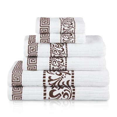 Immagine di Superior Set di 6 asciugamani decorativi con motivo greco, in cotone assorbente alta qualità, decorazione per bagno, spa, include 2 le mani, il viso e da