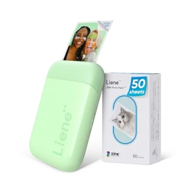 Immagine di Liene Stampante Portatile, 2x3 Fotografica Istantanea con 50 Fogli di Zink Carta Adesiva, Connessione Bluetooth, APP Dedicata, Mini per iOS &amp; Android Smartphone, Verde