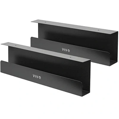 Immagine di VIVO Under DESK AC06 2C Vassoi per la gestione dei cavi, 42 cm, porta ciabatte, organizer cavi ufficio e casa, nero, confezione da 2