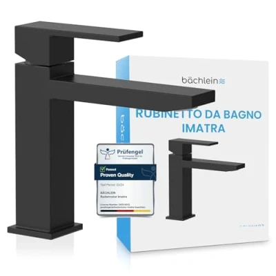 Immagine di Bächlein Rubinetto Angolare, Miscelatore Monocomando (Standard, Nero Opaco) da Bagno Dalle Linee Pulite