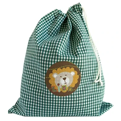Immagine di ETIKIDS Sacca asilo Verde. Zaino di corda in tessuto ideal per riporrepanini, frutta, biscotti, giocattoli. bambini lavabile. Borsa merenda 24 x 29 cm
