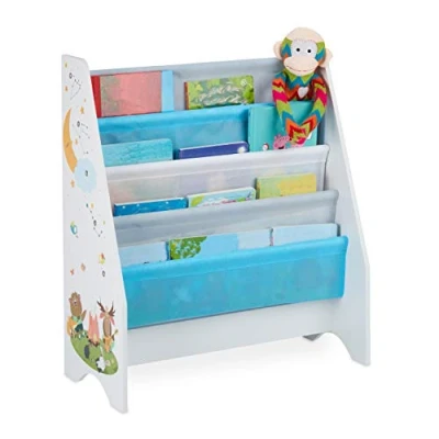 Immagine di Relaxdays Scaffale Libreria Bambini, 4 Scomparti,Immagini di un Falò, per Bimbi, Dimensioni HLP: 71x62x29 cm, Colorato