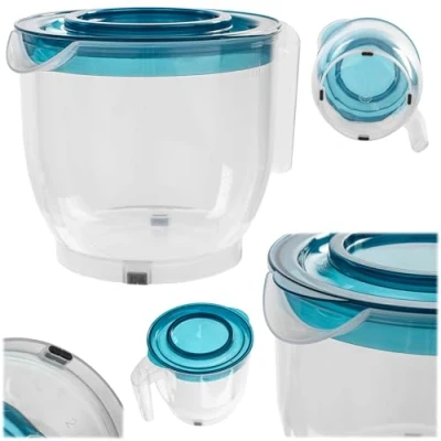 Immagine di KADAX Misurino, volume di riempimento: 2 litri, misurino in plastica, con coperchio, scala misurazione, millilitro, grammi, manico arrotondato, beccuccio, paraspruzzi, (blu)