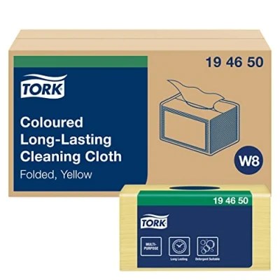 Immagine di Tork 194650 Panno per pulizia colorato a lunga durata giallo Premium, compatibile con il sistema W8 (dispenser panni piccolo), monovelo, 8 conf. x 40 (320 pz)