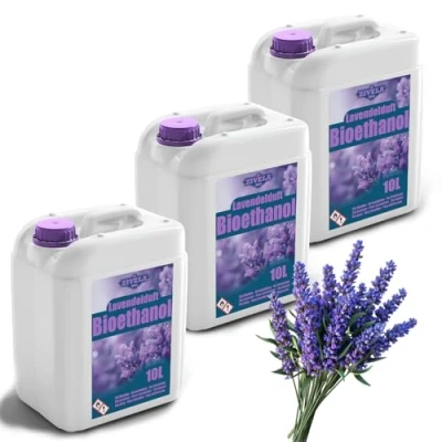 Immagine di bioetanolo 96,6% 30 l, profumo di lavanda alcool biologico 3 x 10 per camino, camino da tavolo, lavanda, combustione pulita, senza fumo, fiamma vivida e stabile