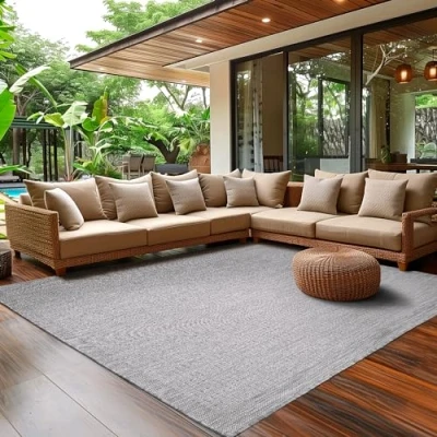 Immagine di SIMPEX Tappeto da Esterno per Terrazza, Balcone e Giardino, Cucina Monocolore, Lavabile in Varie Misure Colori Grigio, 200 x 290 cm
