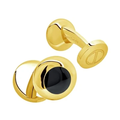 Immagine di DAVIDOFF ESSENTIALS Cufflinks Mini Gemelli camicia uomo rotondi placcati oro con dettaglio smaltato nero Accessori per matrimoni ed eventi