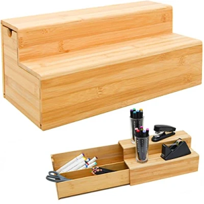 Immagine di DuneDesign Organizzatore di Bambù con Cassetto 36x17x16 Cassettiera in Legno Scatola Stoccaggio