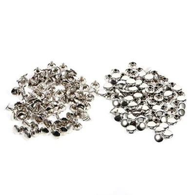 Immagine di Akozon 100pz tappo Rivetti doppio 8 X 10 mm in Metallo Pelle Artigianato Riparazioni Spike decorazione Guanti Snap Fastener (Argento)