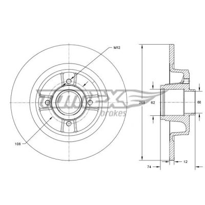 Immagine di TOMEX brakes Disco freno CITROËN: C4 I Grand Picasso, Picasso 1, Berlingo II, PEUGEOT: 5008 I, 3008 Partner II Tepee, DS: DS 5 Hatchback,424945