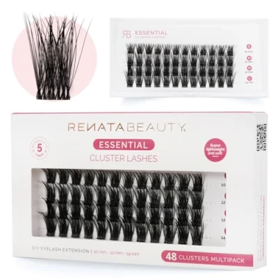 Immagine di Renata Beauty Ciglia Essential Confezione 48 Cluster Ciuffetti Finte per Extension Fai Da Te Morbide e Riutilizzabili Banda Trasparente Ultrasottile Aspetto Naturale
