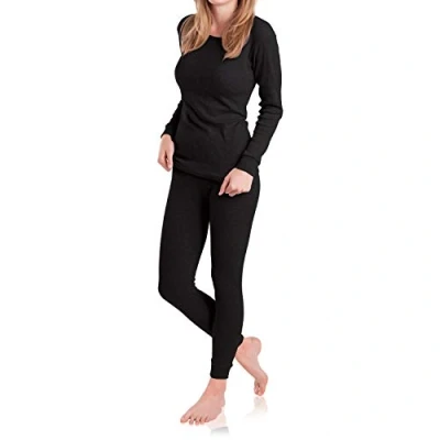 Immagine di MT Set da sci e biancheria termica donna, intima calda a maniche lunghe, con interno morbido, Nero , XL
