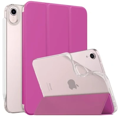 Immagine di MoKo Cover Compatibile con Nuovo iPad Mini 7 (A17 PRO) 2024, Custodia 6a Generazione 2021 (8,3 Pollici), 6, TPU Posteriore per 7, Lampone
