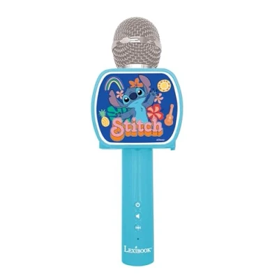 Immagine di Lexibook, Disney Stitch, Microphone Bluetooth® avec fonction Changement de voix, Enceinte intégrée, Support téléphone inclus, Bleu, MIC240D
