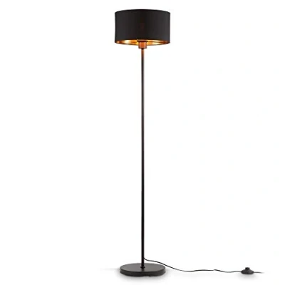 Immagine di B.K.Licht Lampada da terra in tessuto nero oro attacco per lampadina E27 non inclusa, piantana con paralume Ø30 cm, altezza 1415mm, interruttore a pedale