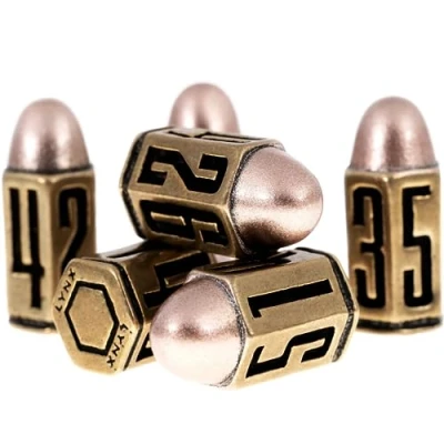 Immagine di Set dadi Proiettile in Metallo/Bullet Metal Dice 6 Ottone D6, Ottimi per DND, Warhammer 40K, GDR Homebrew, D&amp;D, RPG/Dungeons &amp; Dragons Regalo e Accessori DND. Ok vassoi/torre dei