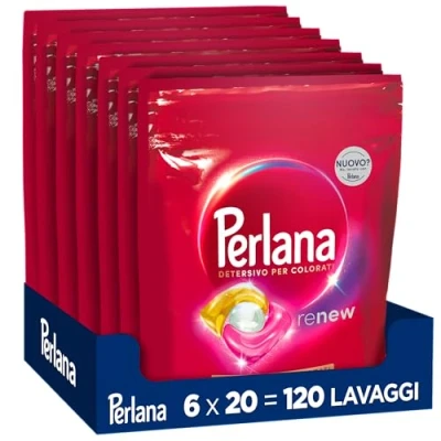 Immagine di Perlana Detersivo colorati Caps (6 confezioni da 20 Caps), lavatrice capsule per tutti i capi colorati, pulizia delicata e colori fibre rinnovati
