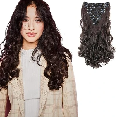 Immagine di CAISHA XXL 45cm 8 Pezzi SET Clip In Extensions Per I Capelli Posticcio Voluminoso Ondulato Marrone CES22 1