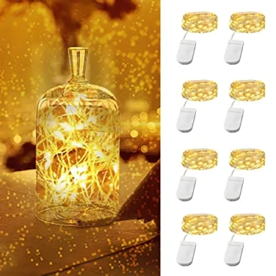 Immagine di Vicloon Luci Stringa LED, 8 X Filo di Rame Natale Micro 20 LEDs 2M, Catena a Batteria Luce Bianca Calda, Impermeabile Luminosa per Casa, Feste, Matrimonio (Batteria Extra 8)