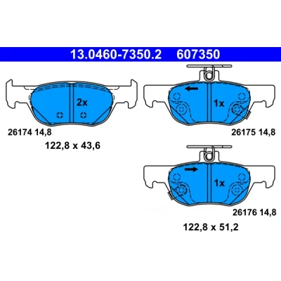 Immagine di ATE 13.0460 7350.2 Kit pastiglie freno con segnalatore acustico usura MAZDA: 3 Hatchback, CX 30