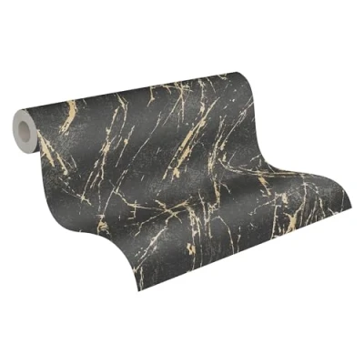 Immagine di A.S. Création Carta da parati effetto marmo nero oro metallizzato Casual Living 393362 in tessuto non di alta qualità per camera letto, 10,05 m x 0,53 m, made Germany