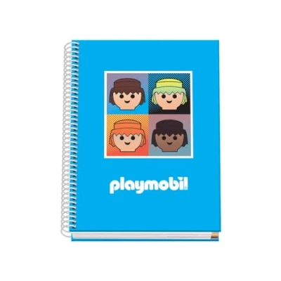 Immagine di DOHE Quaderno A5 a quadretti rilegatura spirale, 100 fogli da 90 g/m², griglia 5 mm, copertina rigida, Playmobil Core, materiale scolastico blu