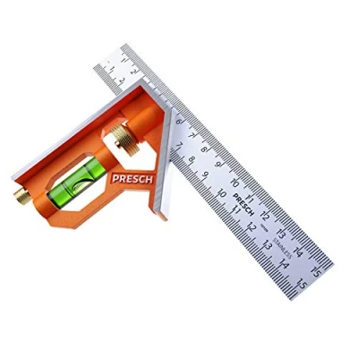 Immagine di Presch Squadra Combinata 150 mm Metrica Universale da Falegname Precisa e Maneggevole, in Metallo, con Riga di Riscontro Tracciatore Strumento Misura Professionale