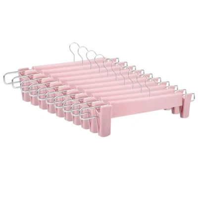 Immagine di Tekenewbse 10 Pezzi Grucce per Pantaloni Salvaspazio, Gruccia Appendino Stampelle con 2 Clip Salvaspazio Regolabili Antiscivolocon Ganci Girevoli 360 Gonne e Camicie (Rosa)