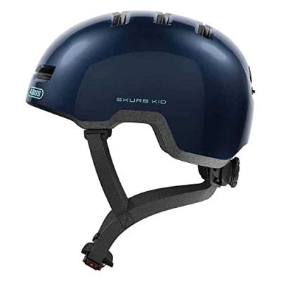 Immagine di ABUS casco per bambini Skurb Kid robusto da bici in look skater con spazio il codino e una varietà di disegni ragazze ragazzi blu, taglia M