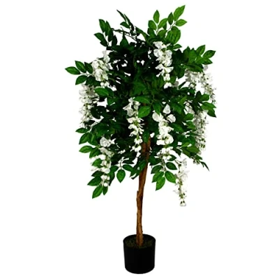 Immagine di Leaf Design UK Albero di glicine artificiale realistico, bianco, 130 cm