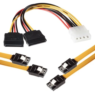Immagine di POPPSTAR 2x cavi dati di 0.5m flessibile Sata 3 HDD SSD, connettore dritto, incl. adattatore alimentazione a 4 pin 15