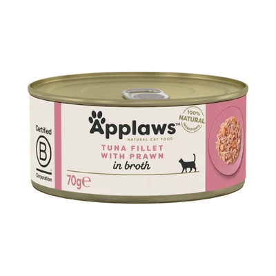 Immagine di Applaws in Brodo 6 x 70 g Alimento umido per gatto Filetto di Tonno con Gamberetti