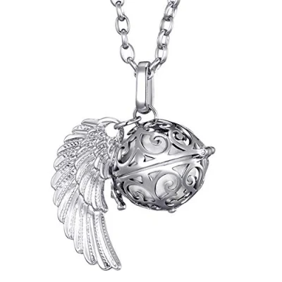 Immagine di Morella Catenina Donna Angelo Custode in Acciaio Inox 70 cm con Ciondolo ad Ali di e Sfera Bianca Ø 16 mm Sacchetto Velluto