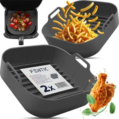 Immagine di Fentic Teglia per Friggitrice ad Aria 2 Pezzi in Silicone Air Fryer 20,5cm Riutilizzabile Accessori Philips, Cosori, Ninja, Cecotec, Tefal, Princess Grigio