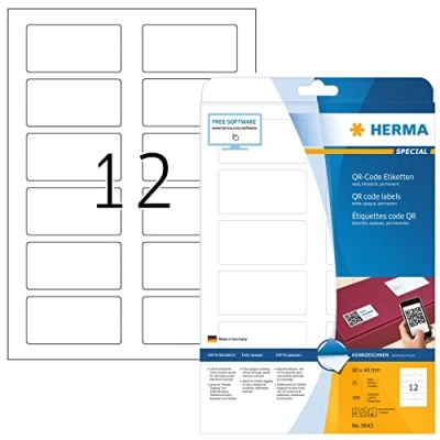 Immagine di HERMA Etichette Universali, 80 x 40 mm, Adesive A4 per Stampante, 12 Foglio, Bianco