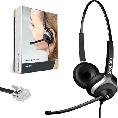 Immagine di GEQUDIO Cuffie telefoni adatto a Unify OpenStage 30 40 60 80 OpenScape, innovaphone telefono con connettore RJ e microfono Cuscinetti di ricambio 80g peso (2 altoparlanti)