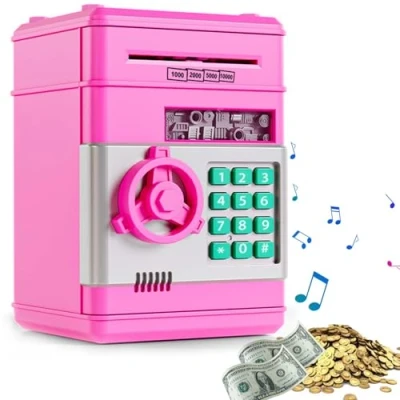 Immagine di salvadanaio elettronico cassaforte per bambini dai 3 anni in su, codice password elettronico, ATM con modalità musica, digitale bambini, giocattolo