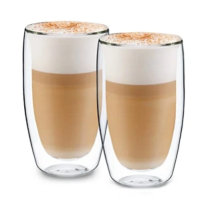 Immagine di GLASWERK Bicchieri di Design Termici Alta Qualità, per Latte Macchiato, Caffé, Espresso, Tè, in Vetro Borosilicato a Doppia Parete, Lavabili Lavastoviglie, 2 x 430ml