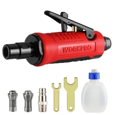 Immagine di WORKPRO Smerigliatrice Pneumatica Diritta, ad Aria Compressa 6,3mm (1/4&quot;), Pressione Massima 6.3 bar, 25000 giri/min, Include Colletto da 3mm e 6mm