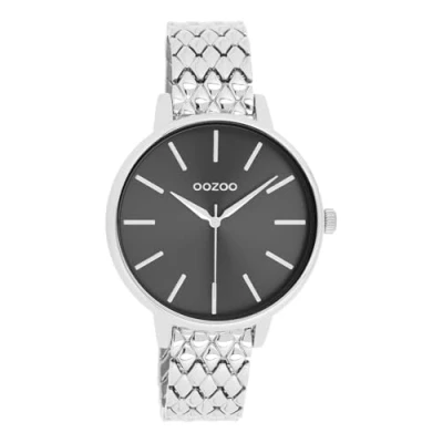 Immagine di Oozoo Timepieces Orologio da polso donna con cinturino in pelle, di alta qualità, donna, elegante, analogico, rotondo, argento/nero