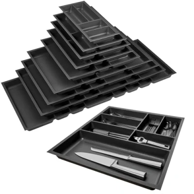 Immagine di ORGA BOX 3 Portaposate profondità: 473 x larghezza: 491 mm antracite con struttura in tela per cassetti da 60 cm, ad esempio nelle cucine Nobilia dall&#039;08.2012.