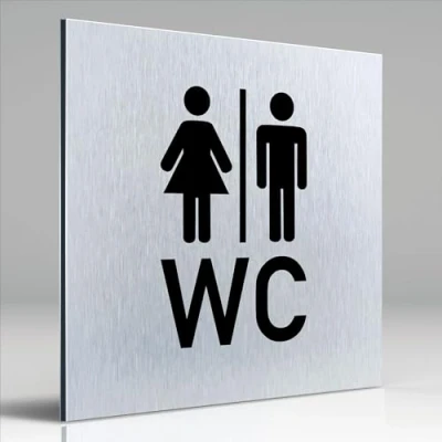 Immagine di Türschilder24 Targa in alluminio Dibond per porta 120 x 3 mm WC Pikto Toiletten 100% Made Germany (WC + pittogramma)
