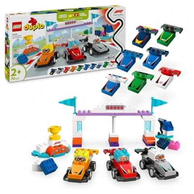 Immagine di LEGO DUPLO Auto da Corsa e Piloti Team F1, Macchina Giocattolo Costruire, Giochi Creativi Didattici per Bambini Bambine 2 Anni in su, Idea Regalo di Compleanno i Fan dei Veicoli 10445