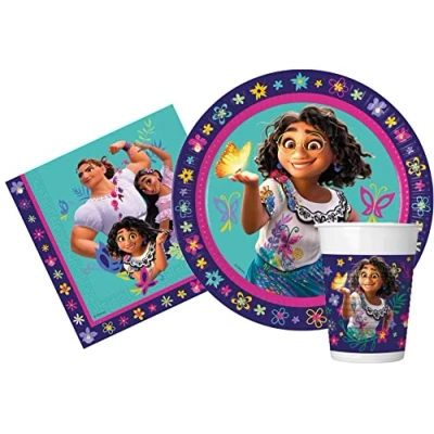 Immagine di Ciao Kit Party Tavola Disney Encanto per 24 persone (88 pezzi: piatti carta Ø23cm, bicchieri plastica 200ml, 40 tovaglioli 33x33cm)